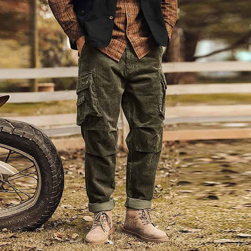 Herren Cargo-Hose Bequem Lässig Cordhose Grün - BerlinGlamour