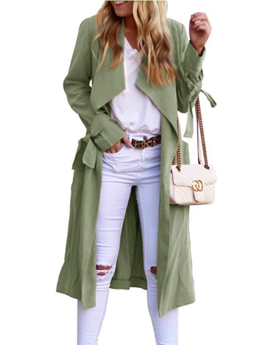 Damen Trenchcoat Lang Fließend mit Gürtel und Revers