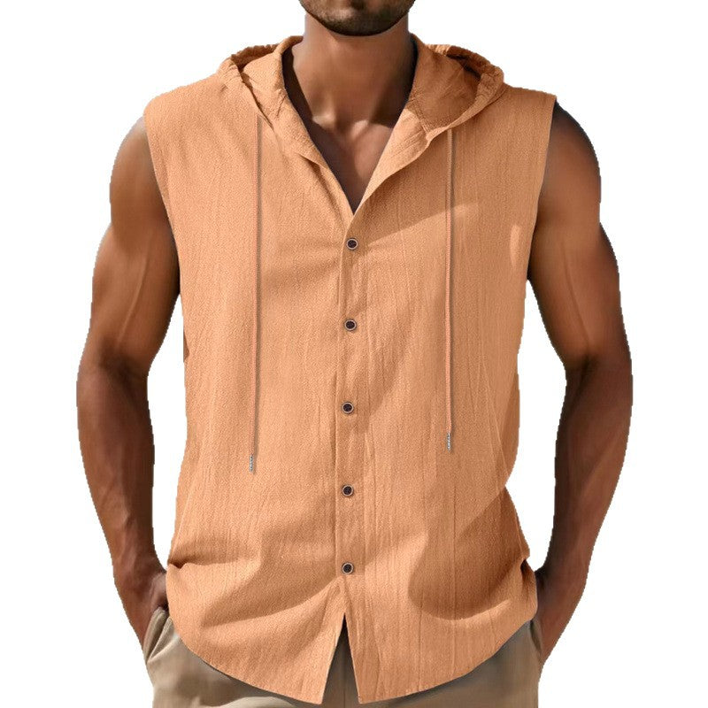 Herren Kapuzenshirt Ärmellos Modern Knopfverschluss