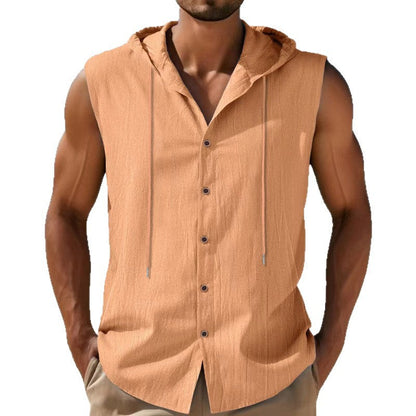 Herren Kapuzenshirt Ärmellos Modern Knopfverschluss