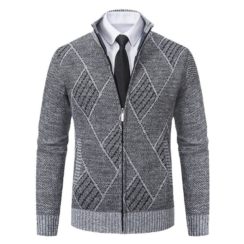 Herren Strickjacke Modern mit Hochkragen Zopfmuster