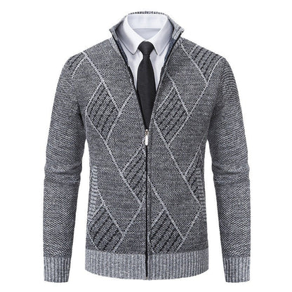 Herren Strickjacke Modern mit Hochkragen Zopfmuster