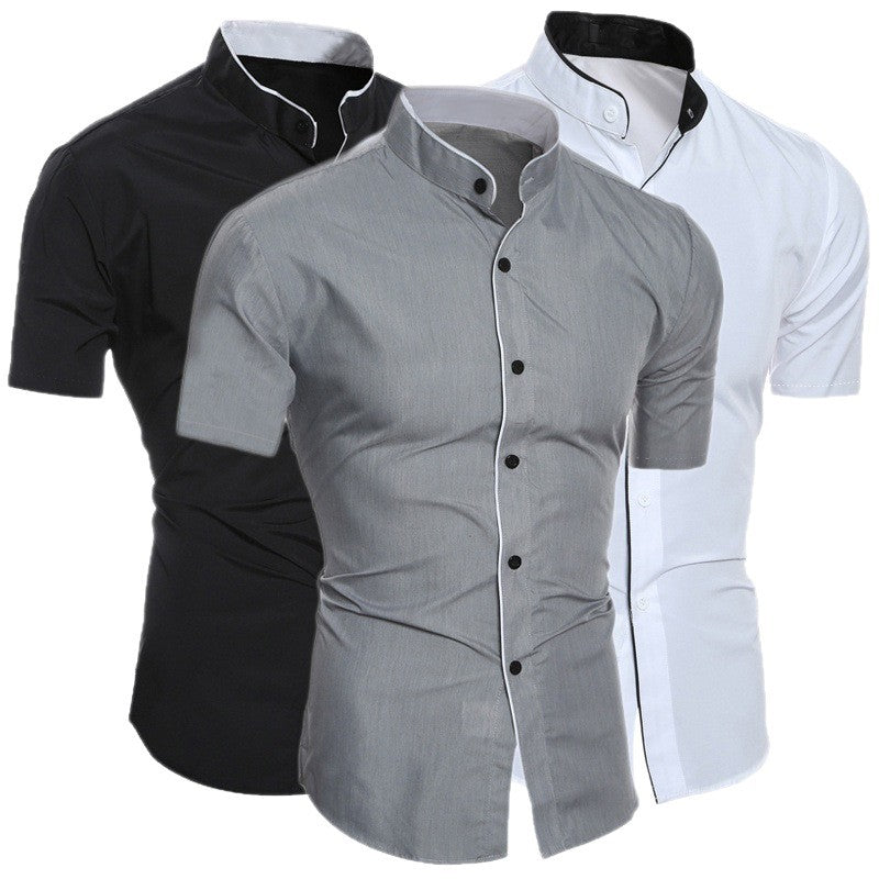 Herren Kurzarmhemd Modern Stehkragen Kontrastdetails