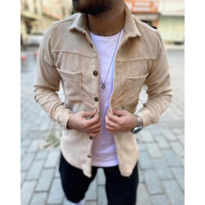 Herren Cordjacke Lässig Grün Braun Modern