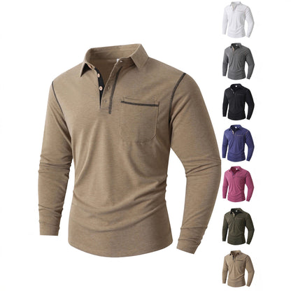 Herren Polohemd Langarm Modern mit Brusttasche und Kontraststreifen - BerlinGlamour