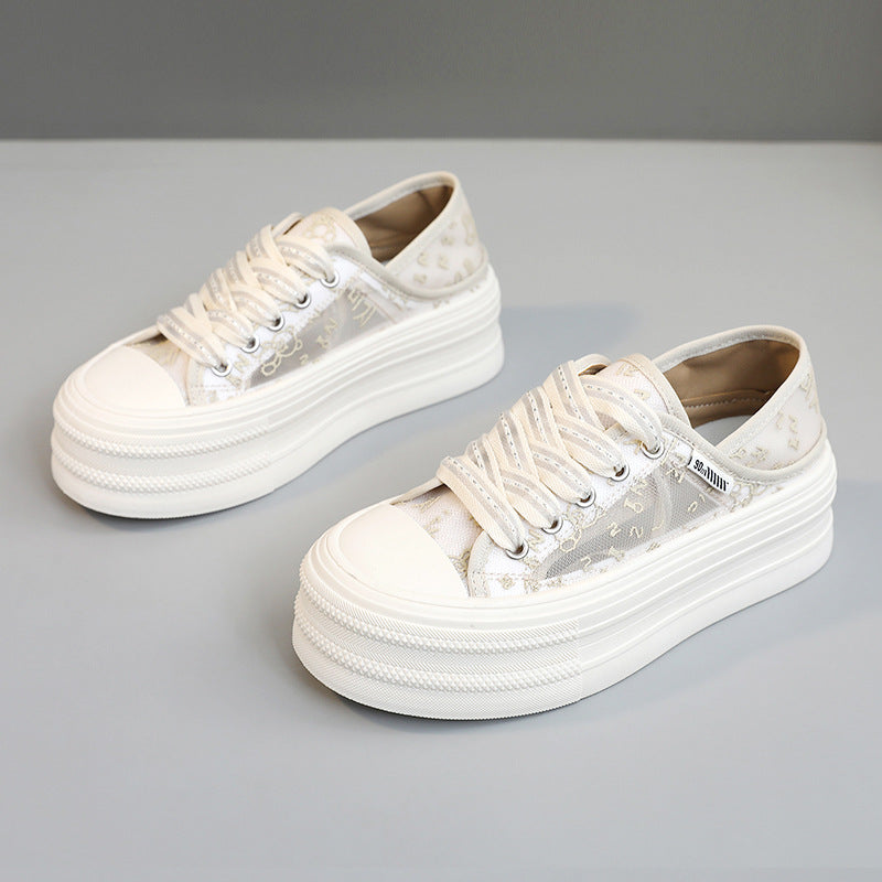 Damen Plateau Sneaker Atmungsaktiv Mesh Rutschfest