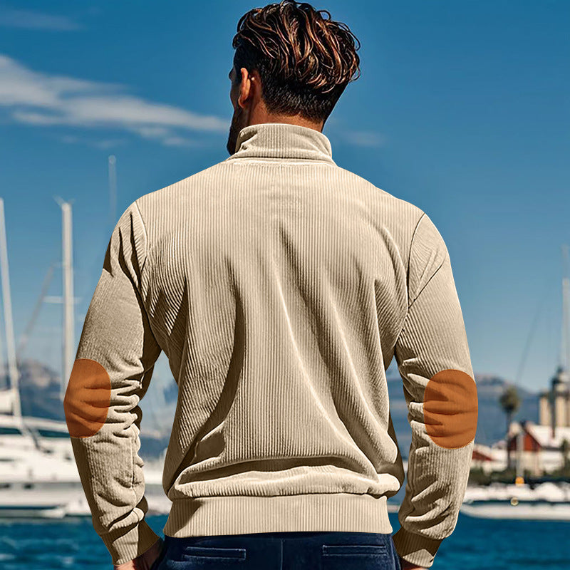 Herren Sweatshirt Stehkragen Modern Knopf Detail Grau