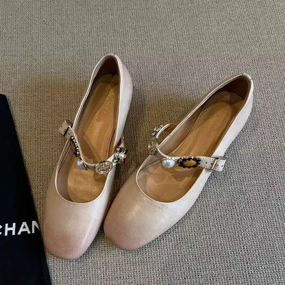 Damen Ballerinas Elegant Luxus Schmuck Riemenverschluss
