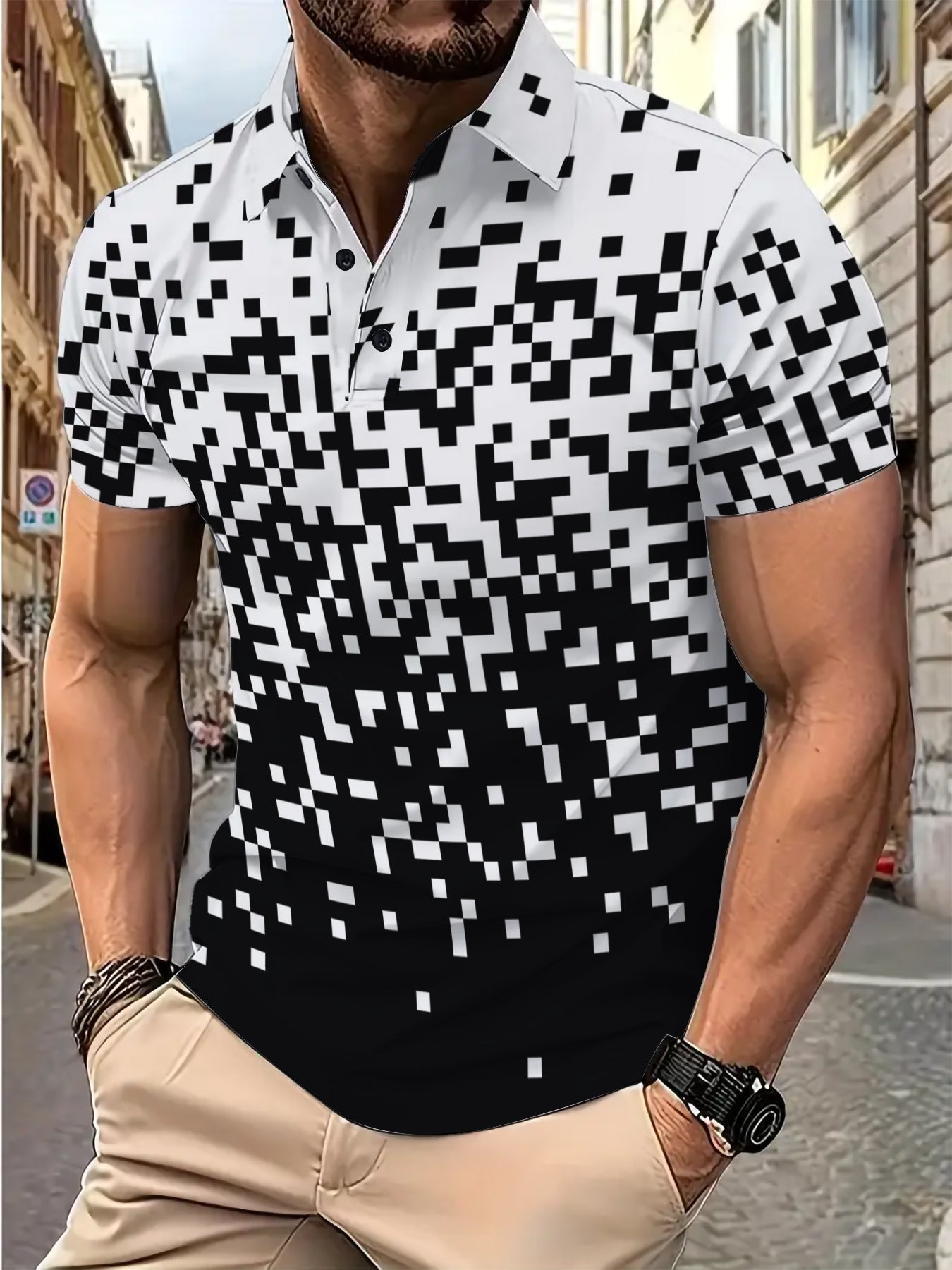 Herren Poloshirt Kurzarm Pixelmuster Modern Berlin