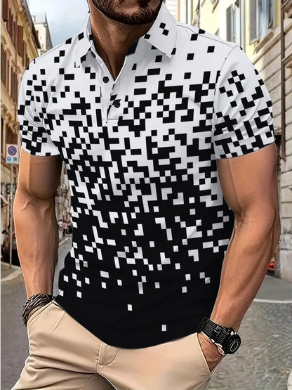 Herren Poloshirt Kurzarm Pixelmuster Modern Berlin
