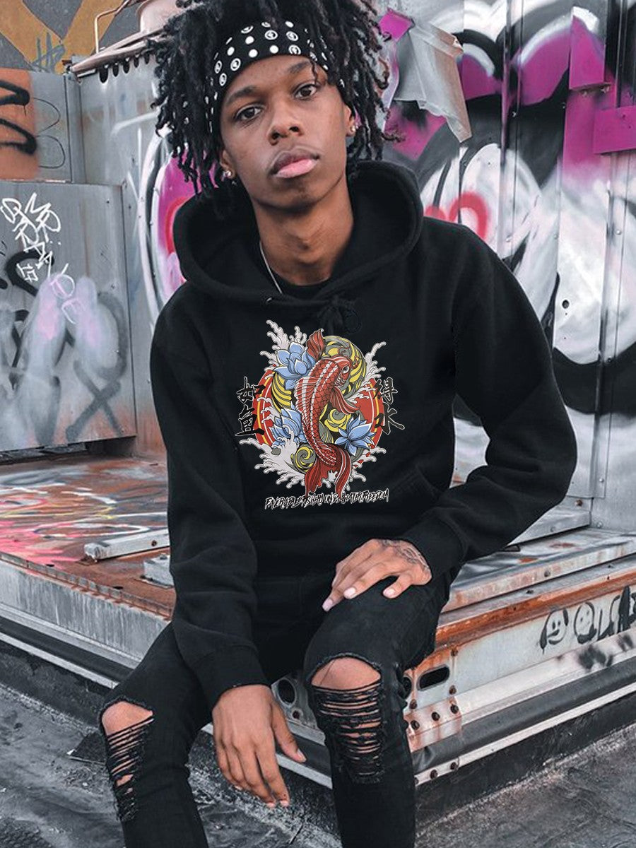 Herren Kapuzenpullover Koi Motiv Trendig Berlin Style - BerlinGlamour