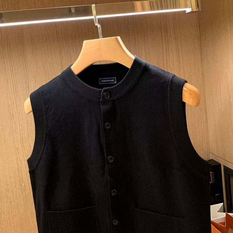 Damen Strickweste Elegant mit Taschen Schwarz