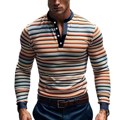 Herren Langarmshirt mit Streifenmuster Baumwolle Hochwertig