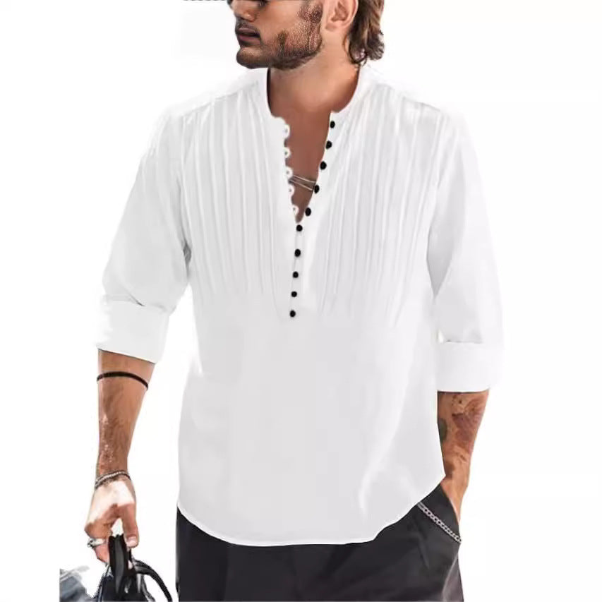 Herren Hemd Plissee Elegantes Button Down Design - BerlinGlamour
