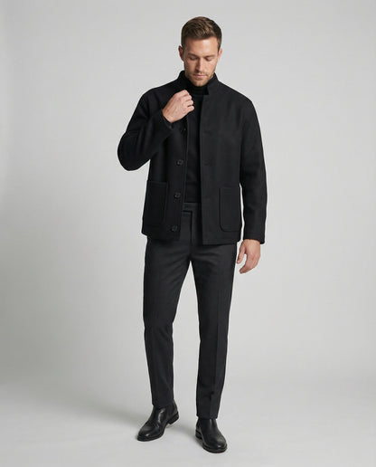 Herren Blazer Slim Fit Wollmix Rundhals Modern
