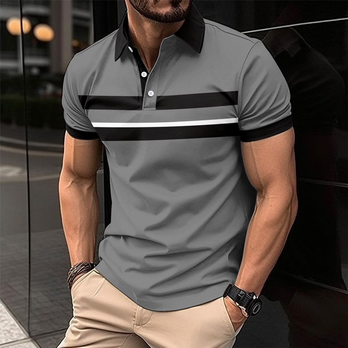 Herren Poloshirt Kurzarm Streifen Modern