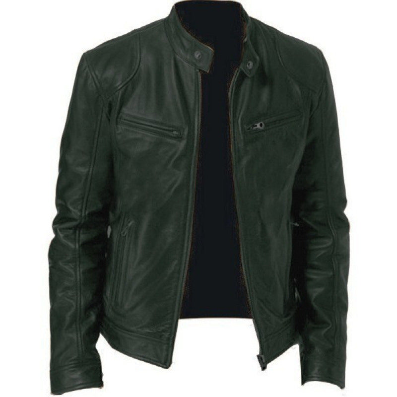 Herren Lederjacke Biker Stil Echtes Leder Schwarz