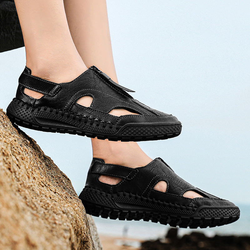 Damen Sandalen Ledersandalen Atmungsaktiv Rutschfest Verstellbar