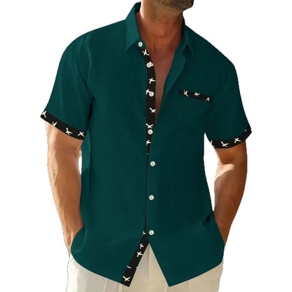 Herren Kurzarmhemd Modern Muster Kontrastakzente Sommer