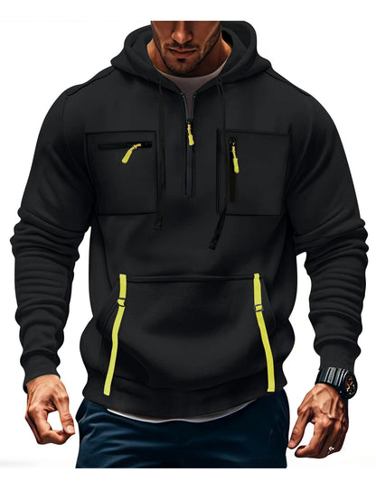 Herren Kapuzenpullover Modisch Reißverschluss Taschen Schwarz