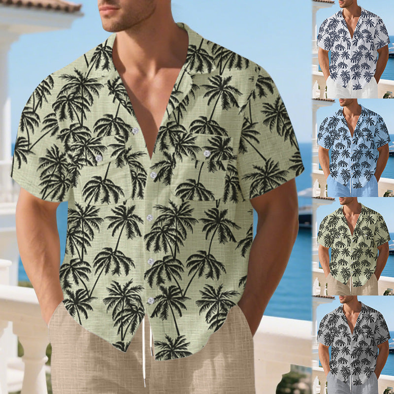 Herren-Hemd Kurzarm Sommerhemd Palmen-Design Relaxed Fit