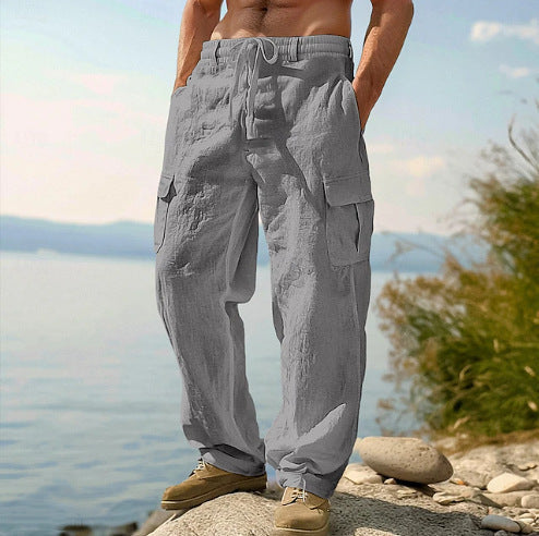 Herren Leinenhose Lässig Bequem Cargo Style