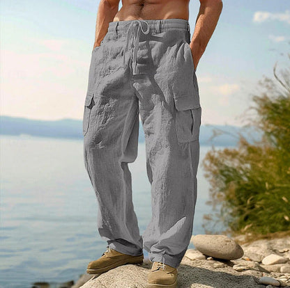 Herren Leinenhose Lässig Bequem Cargo Style