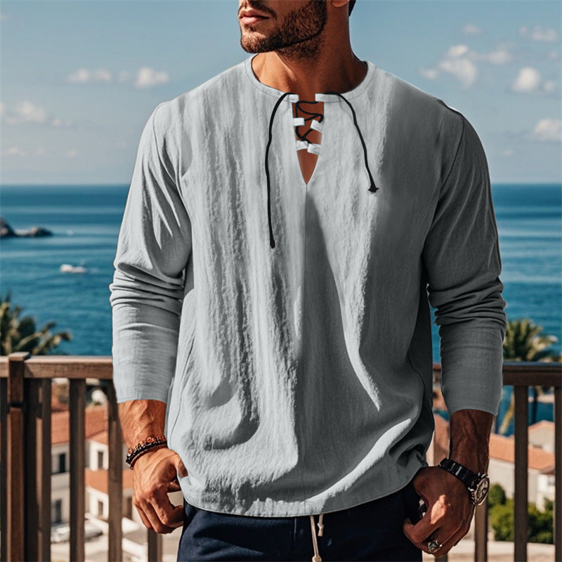 Modernes Langarmshirt mit Schnürung und V-Ausschnitt Berlin-Glamour