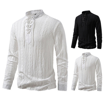 Herren Langarmshirt mit Struktur-Muster und Kordelzug Modern