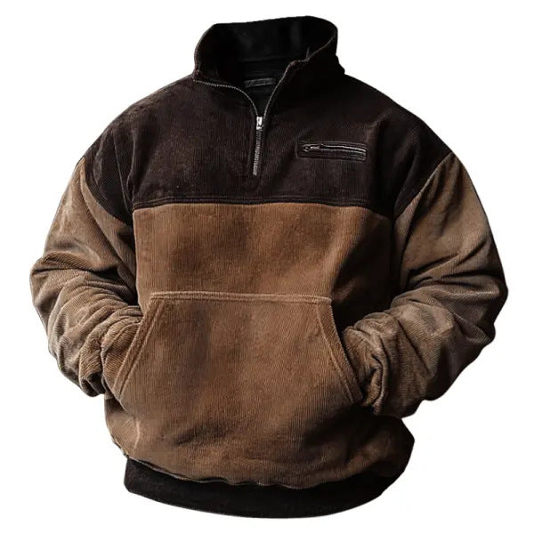 Herren Stehkragenpullover Soft Samtig mit Taschen