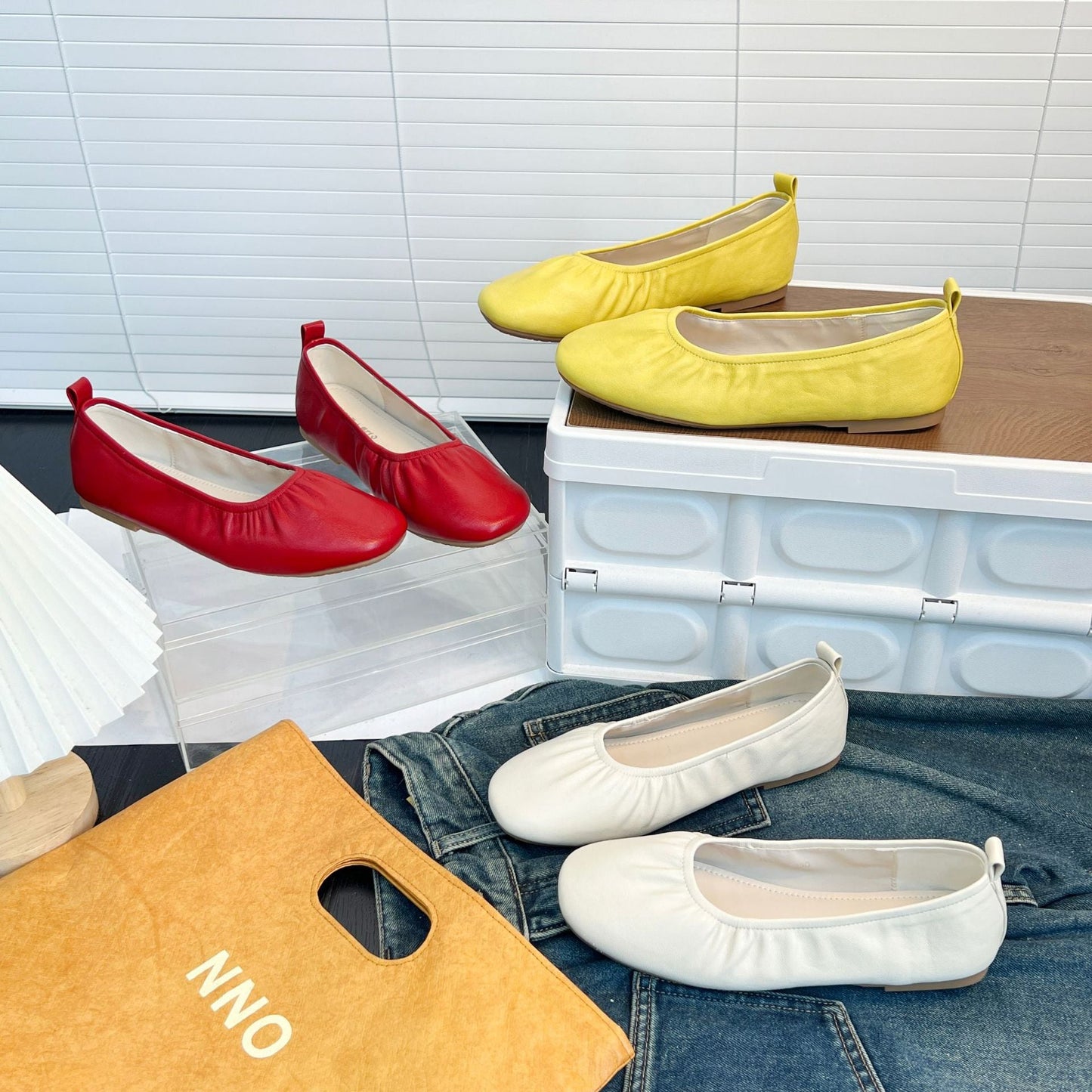 Damen Ballerinas Leder Elastisch Bequem Schuhe