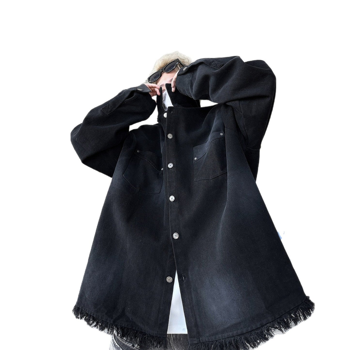 Herren Denimjacke Oversize mit Fransen und Grafik-Print Trendy