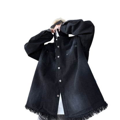 Herren Denimjacke Oversize mit Fransen und Grafik-Print Trendy