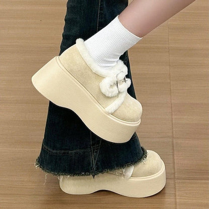 Damen Plattform-Schuhe Hoch mit Weichem Innenfutter und Schnallen-Design