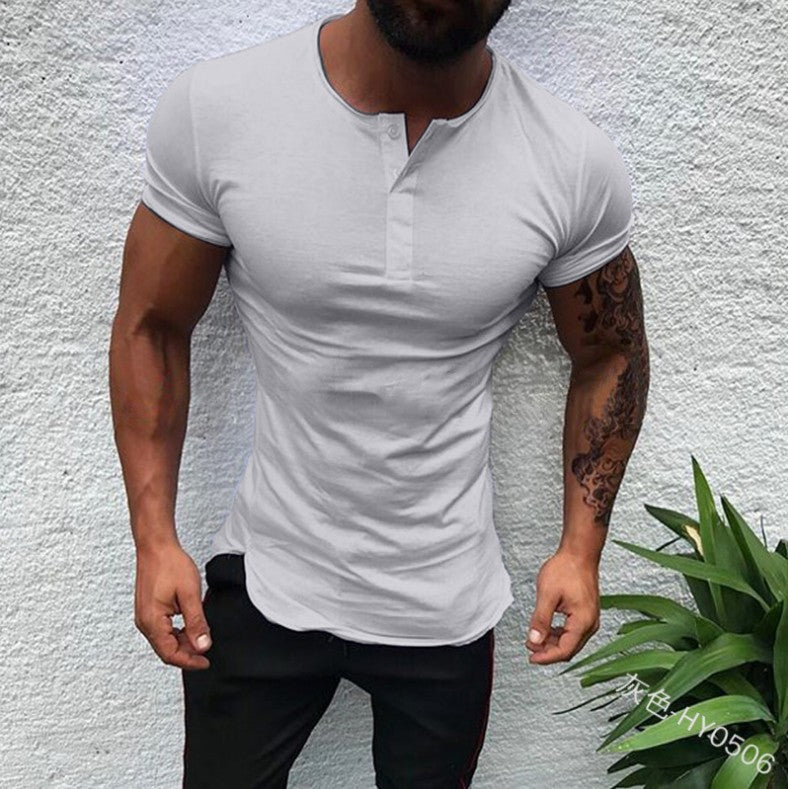 Herren Kurzarm-Shirt Slim Fit mit Verstellbarem Kragen Modern