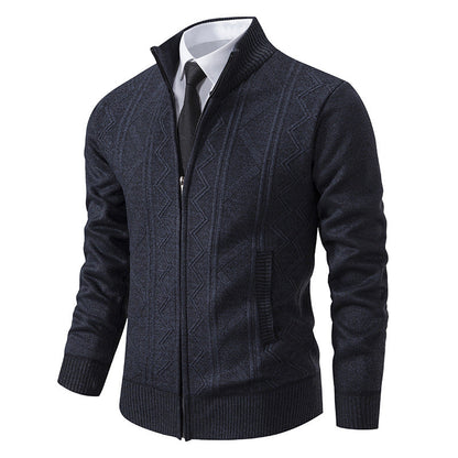 Herren Strickjacke Hochkragen Zipper Warm
