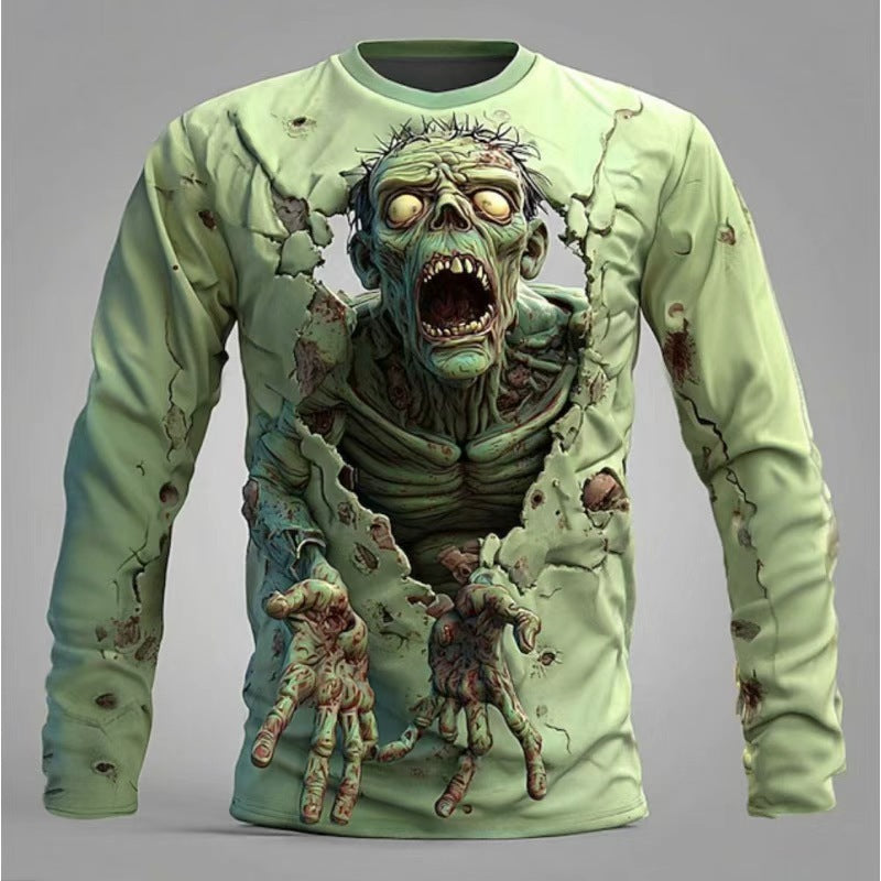 Herren T-Shirt Langarm 3D Zombie Motiv Größe XL
