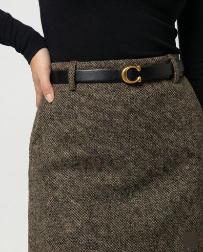 Damen Wollrock A-Linie Braun Mit Gürtel