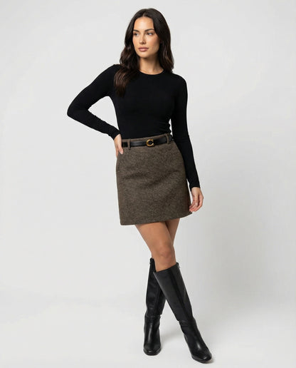 Damen Wollrock A-Linie Braun Mit Gürtel
