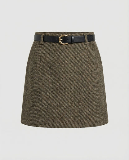 Damen Wollrock A-Linie Braun Mit Gürtel