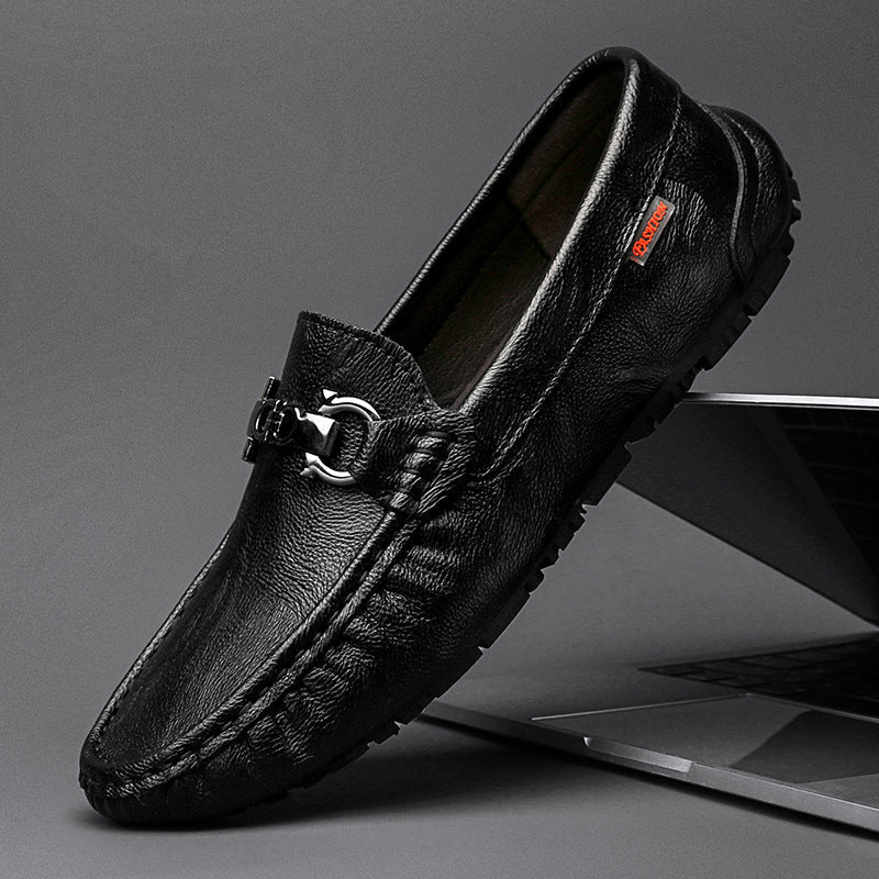 Damen Mokassins Leder Elegante Schnalle Schwarz