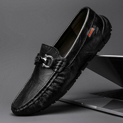 Damen Mokassins Leder Elegante Schnalle Schwarz