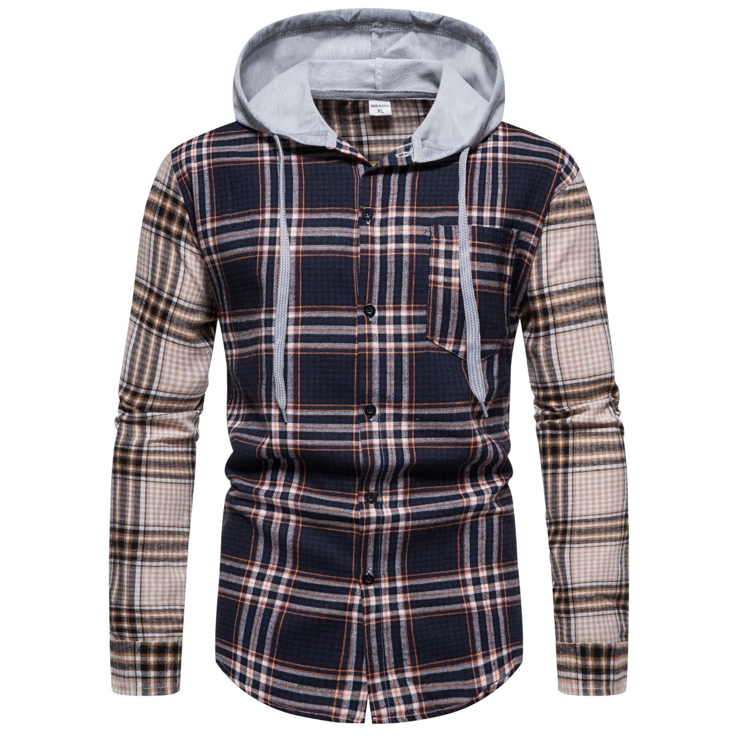 Herren Steppjacke Karomuster Modern Kapuze