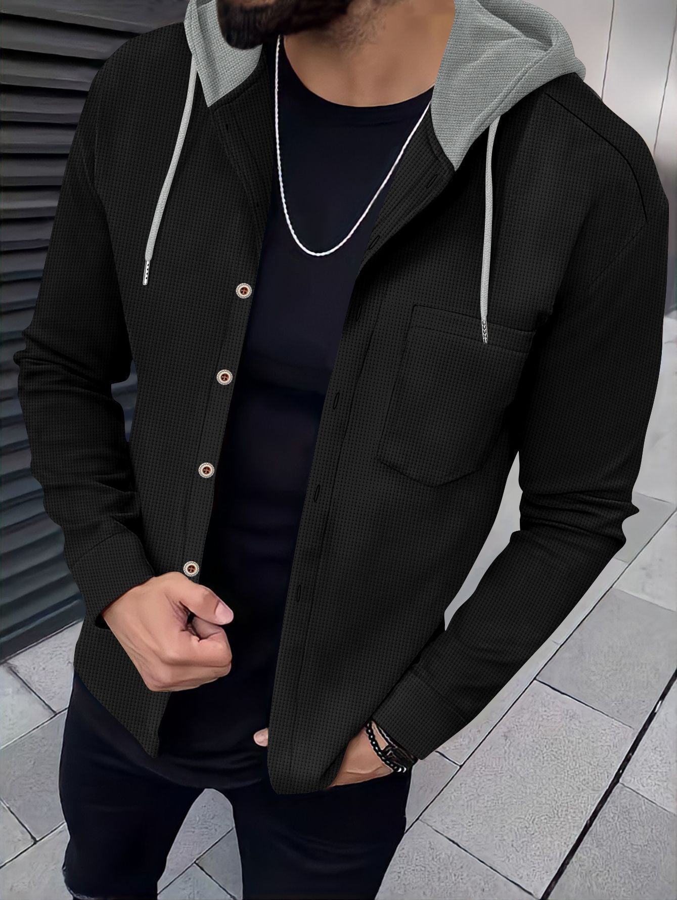 Herren Hoodie Kapuze Strukturiertes Design Streetwear