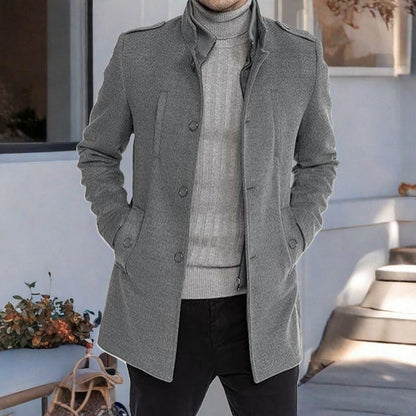 Herren Mantel Stehkragen Freizeit Elegant Schwarz