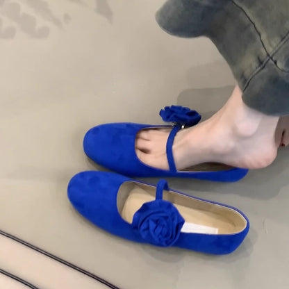 Damen Ballerinas Bequem mit Blumenriemen