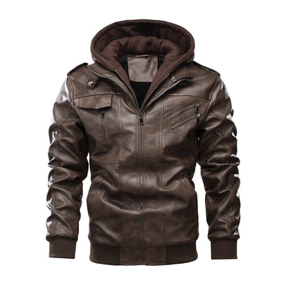 Lederjacke Herren Modern mit Kapuze Schwarz