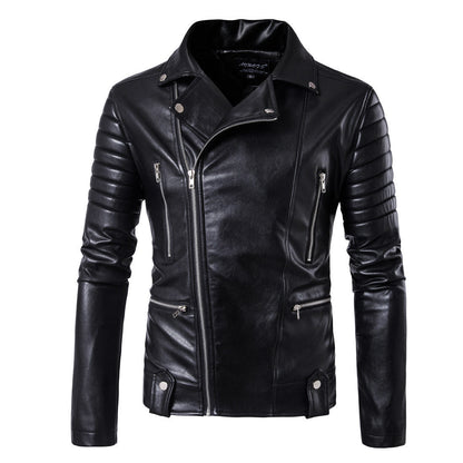 Herren Lederjacke Bikerstyle Asymmetrisch Reißverschluss Schwarz