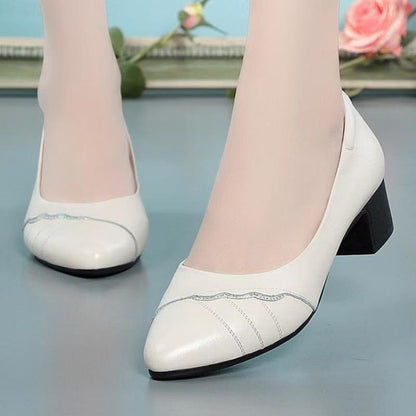 Damen Pumps Hochhackig mit Blockabsatz und Glattleder