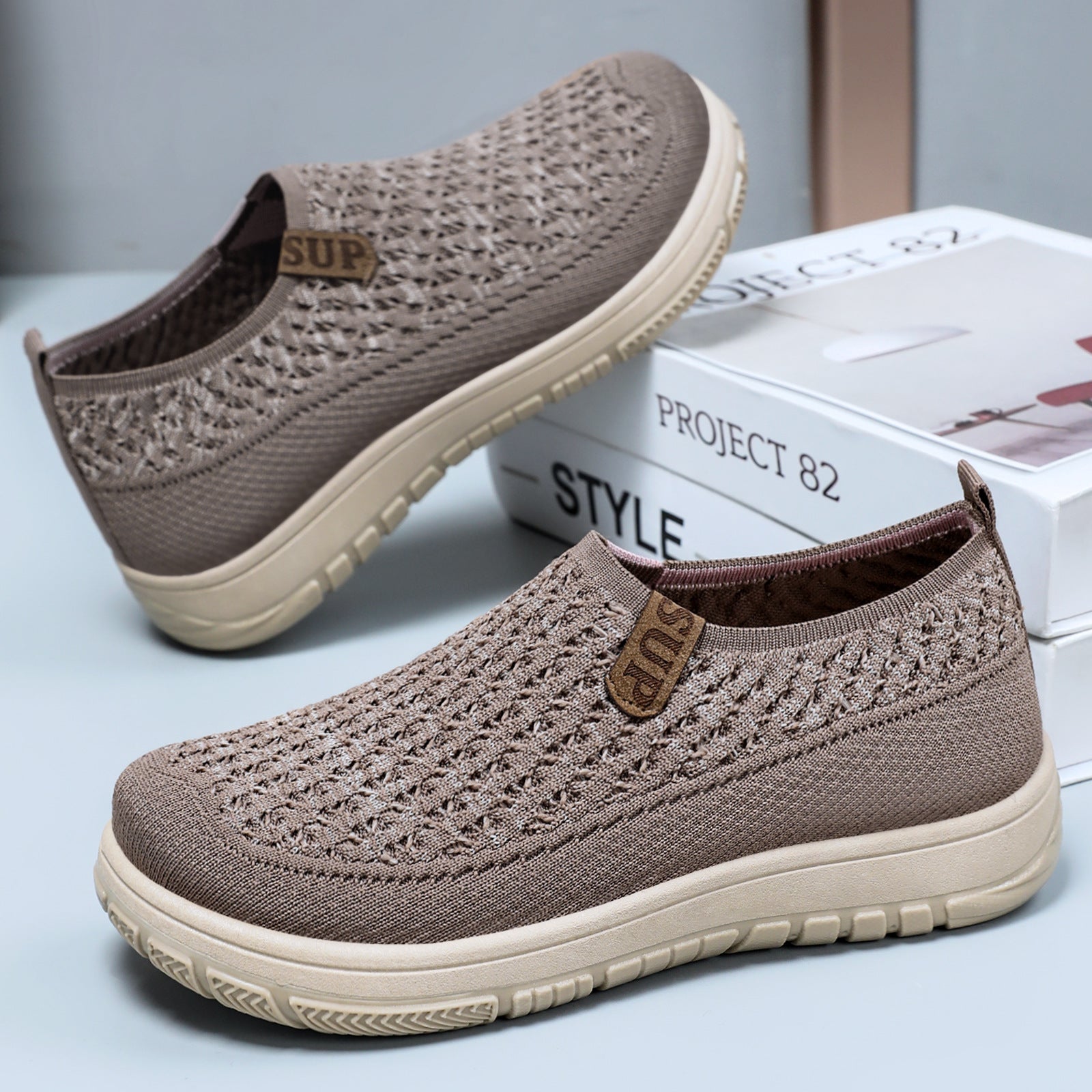 Damen Slip-On Schuhe Elastisch Bequem Strick - BerlinGlamour